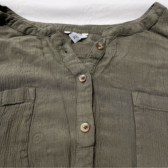 Sonoma Goods for Life Army Green Button Up Short Sleeve Pockets - Picture 4 of 8
